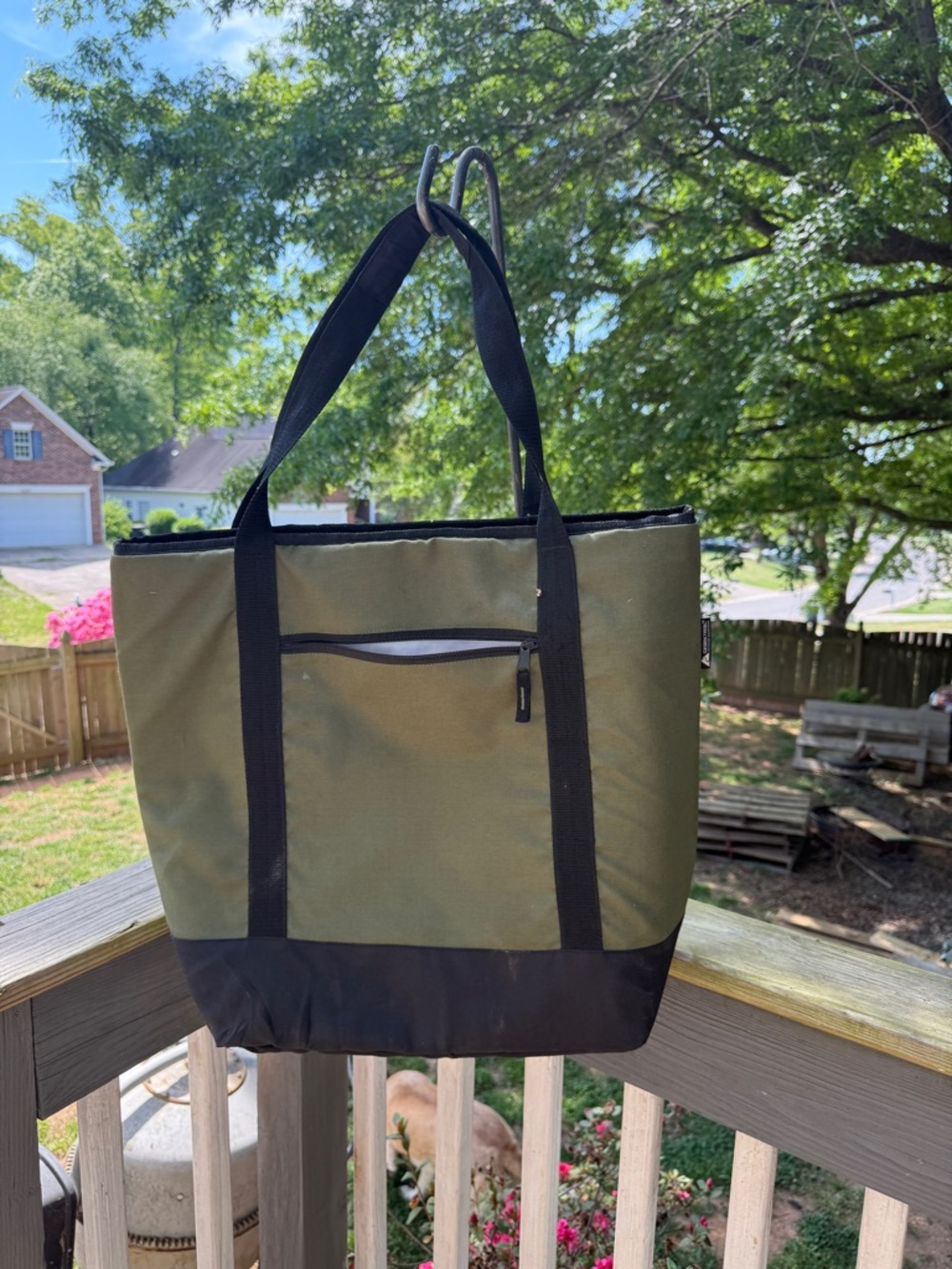 Olive Green and Black Canvas Tote Bag